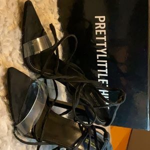 Pretty little thing black clear ankle strap heels